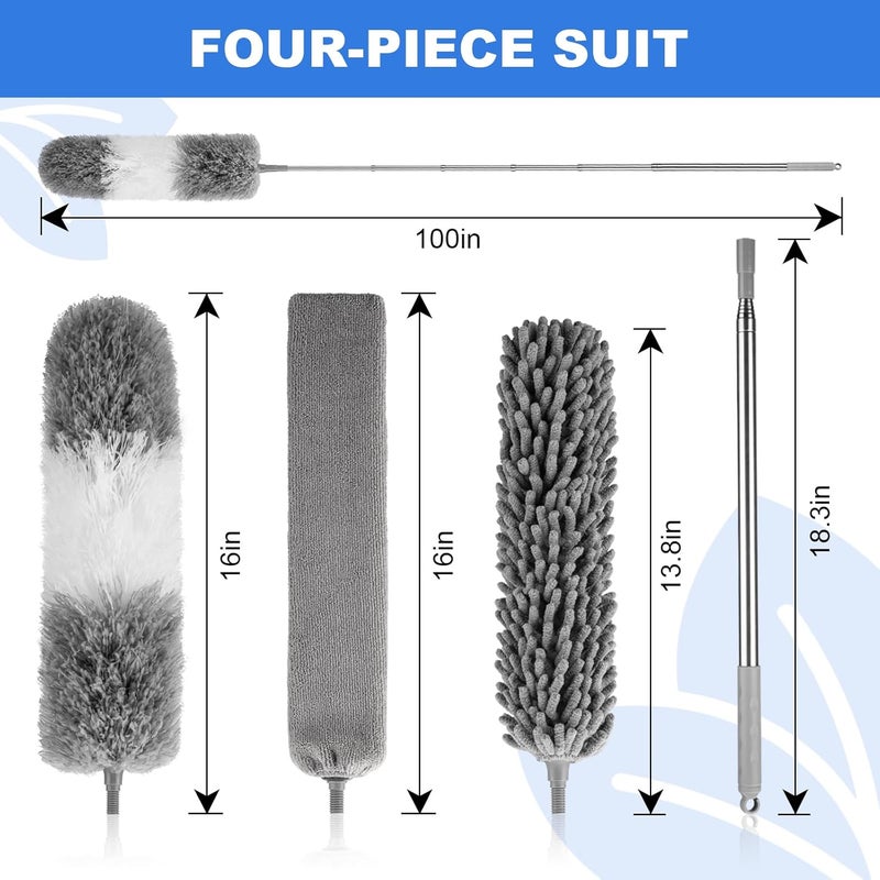 LLOOC Dusters for Cleaning,Microfiber Duster Feather Duster with Extension Pole,4PCS Ceiling Fan Cleaner Duster,Long Duster Extended Handle,Blind Cleaner Dusting - Image 2